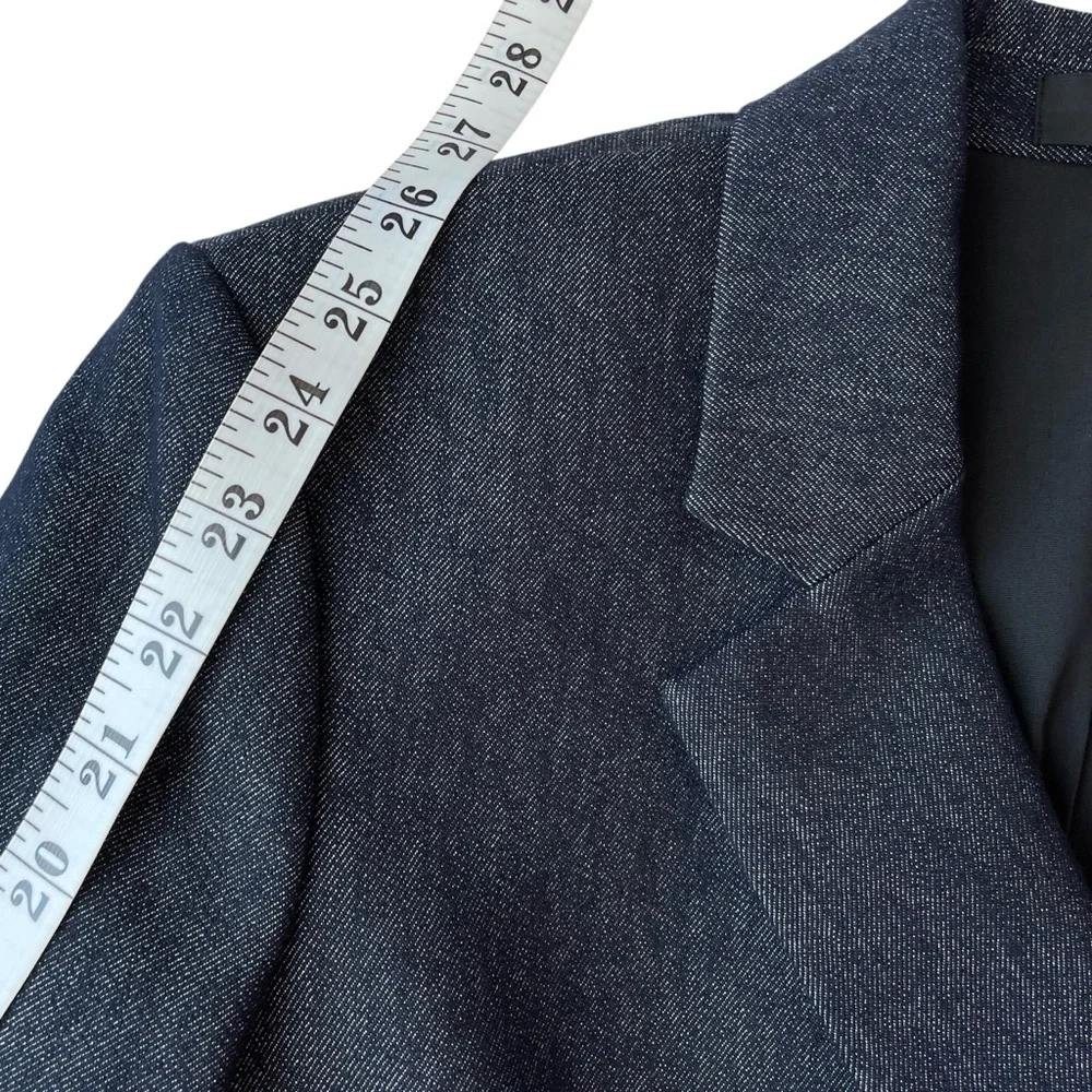 Theory Double Breasted Stretch Denim Navy Blazer NWT - Picture 12 of 16